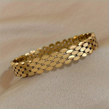 Steel Multi-Layer Oval Geometric Bangle Bracelet - Golden-Tone Unisex Jewelry