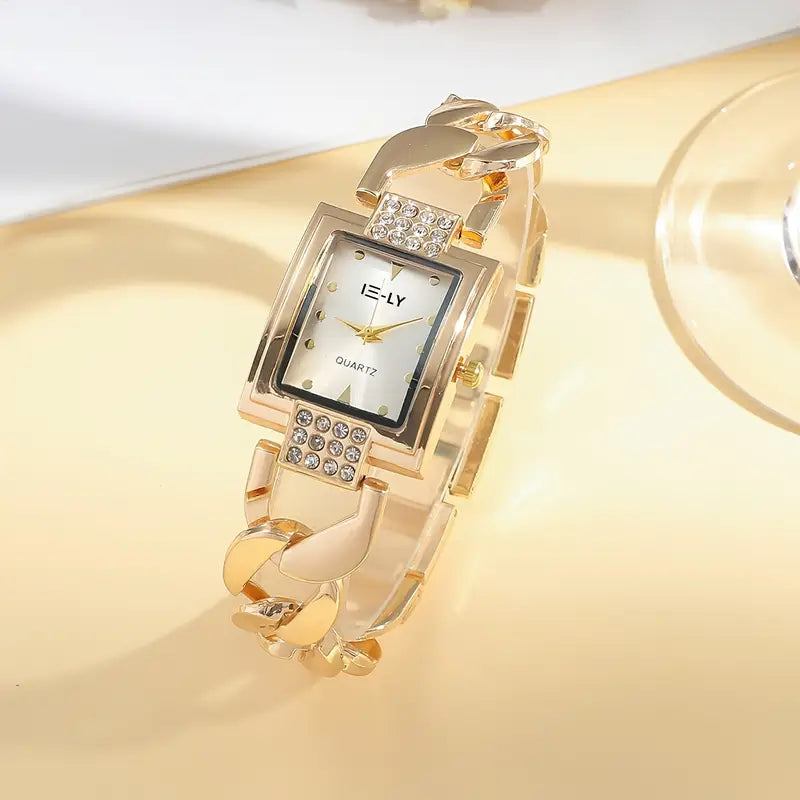 Golden New Ladies Watch, Fashion Square Dial Quartz Watch
