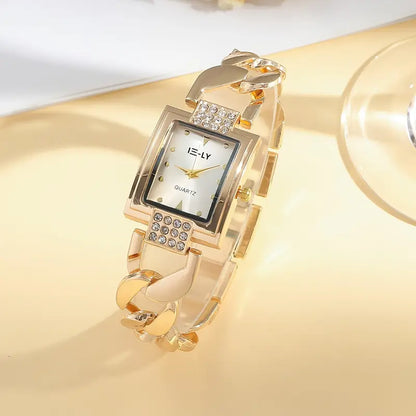 Golden New Ladies Watch, Fashion Square Dial Quartz Watch
