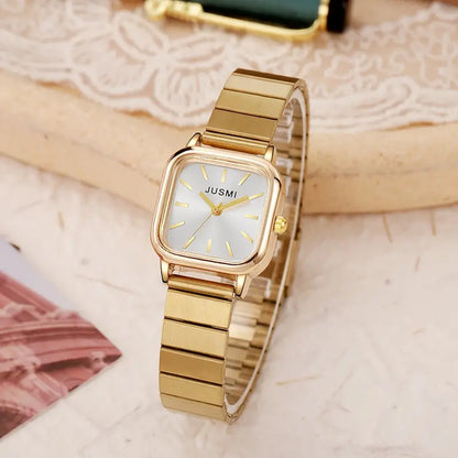 Elegant Golden-Tone Quartz Square Wristwatch for Women