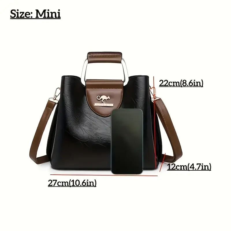 Vintage Style Synthetic Faux Leather Tote Bag with Adjustable Shoulder Strap
