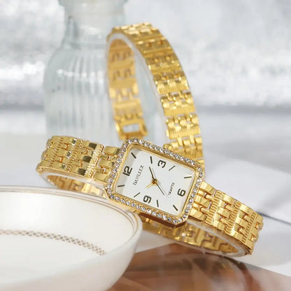 2pcs luxury Golden Women's watch set with bracelet and bangle
