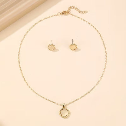 Rotating Round-Corner Square Cat's Eye Pendant Necklace and Earrings Jewelry Set