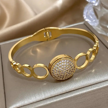 Open Cuff Bangles with Rhinestones Inlaid Charm Hollow Round Bracelet Simple Charm