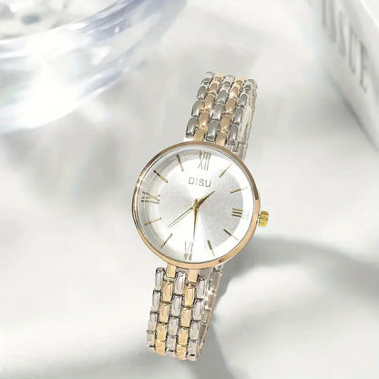 Women'S Quartz Watch with Roman Numerals - Golden-Tone Zinc Alloy Case & Bracelet