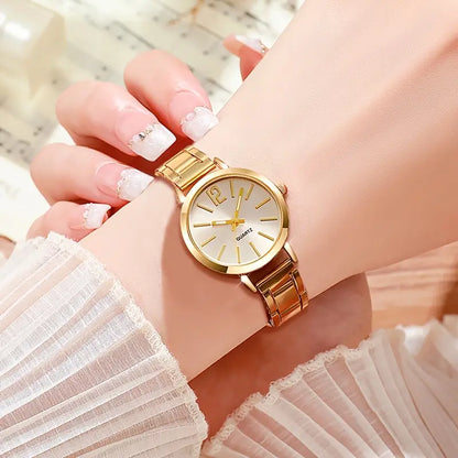 Watch and Shiny LOVE Bracelet Set, Stainless Steel Strap