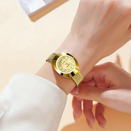 Elegant Golden-Tone Women's Watch with Stainless Steel Band