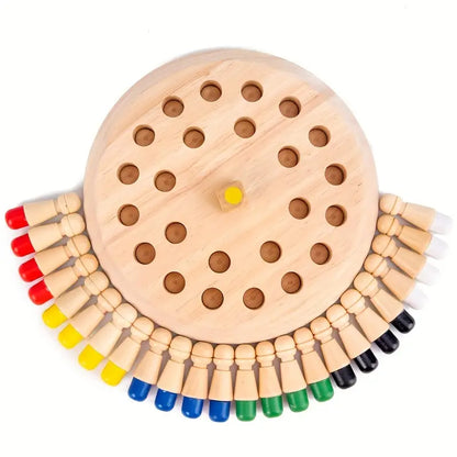 Educational Wooden Memory Matching Game - Chess Board with Colorful Pegs