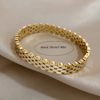 Steel Multi-Layer Oval Geometric Bangle Bracelet - Golden-Tone Unisex Jewelry