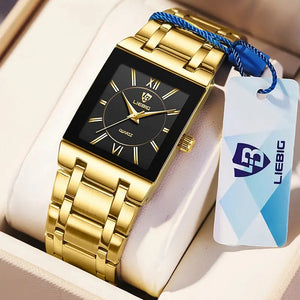 Square Couples' Stainless Steel Business Watch with Roman Numerals