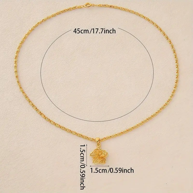Plated Three-Layer Floral Pendant Necklace for Women - Elegant Retro Chain
