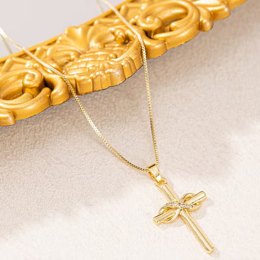 Golden Figure-8 Cross Pendant Necklace