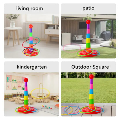 Colorful Rainbow Ring Toss Game for Kids - Interactive Indoor/Outdoor Toy