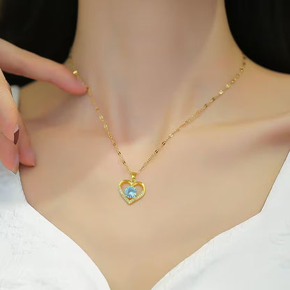 Stainless Steel -Inlaid Heart Pendant Necklace for Women