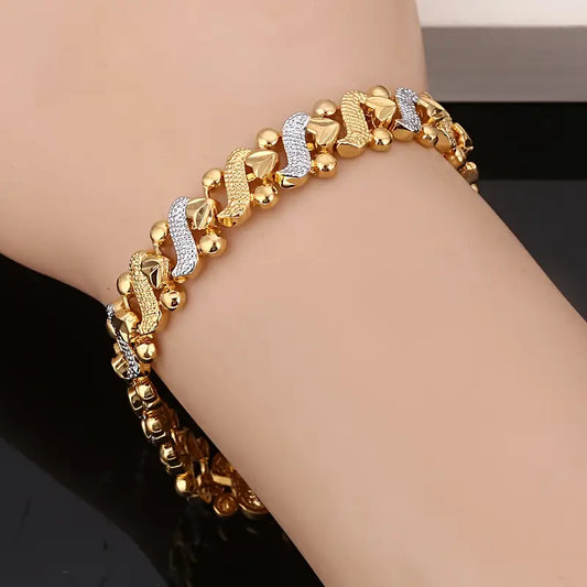 Golden Plated Heart Charm Bracelet, Elegant Boho Style Alloy Jewelry