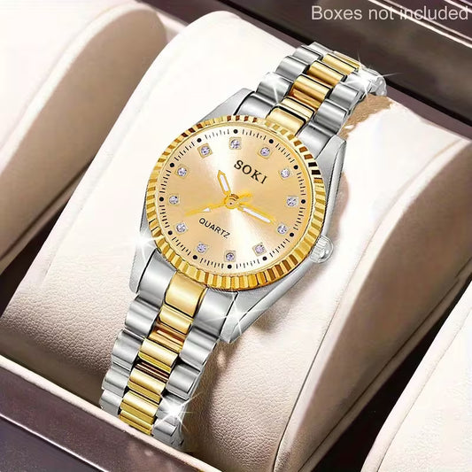 A Luxurious Gold-Colored Rectangular Quartz Watch for Women