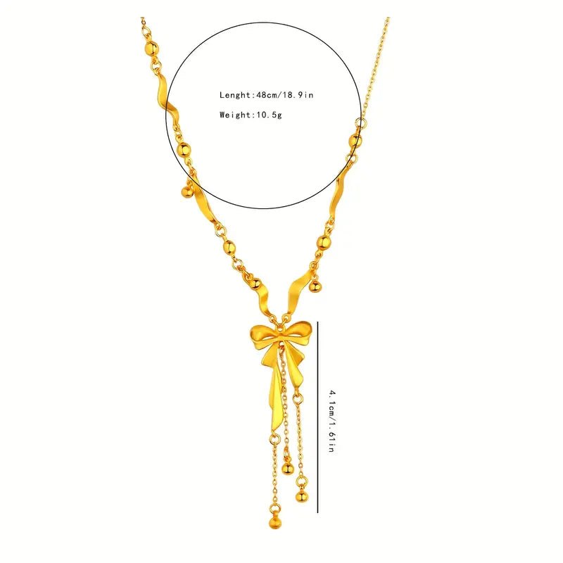 Elegant 18K Golden-Plated Bow Pendant Necklace for Women