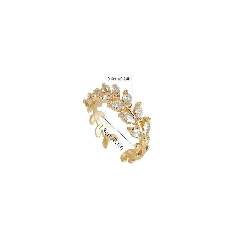 Chic Adjustable Leaf Ring with Sparkling Cubic Zirconia