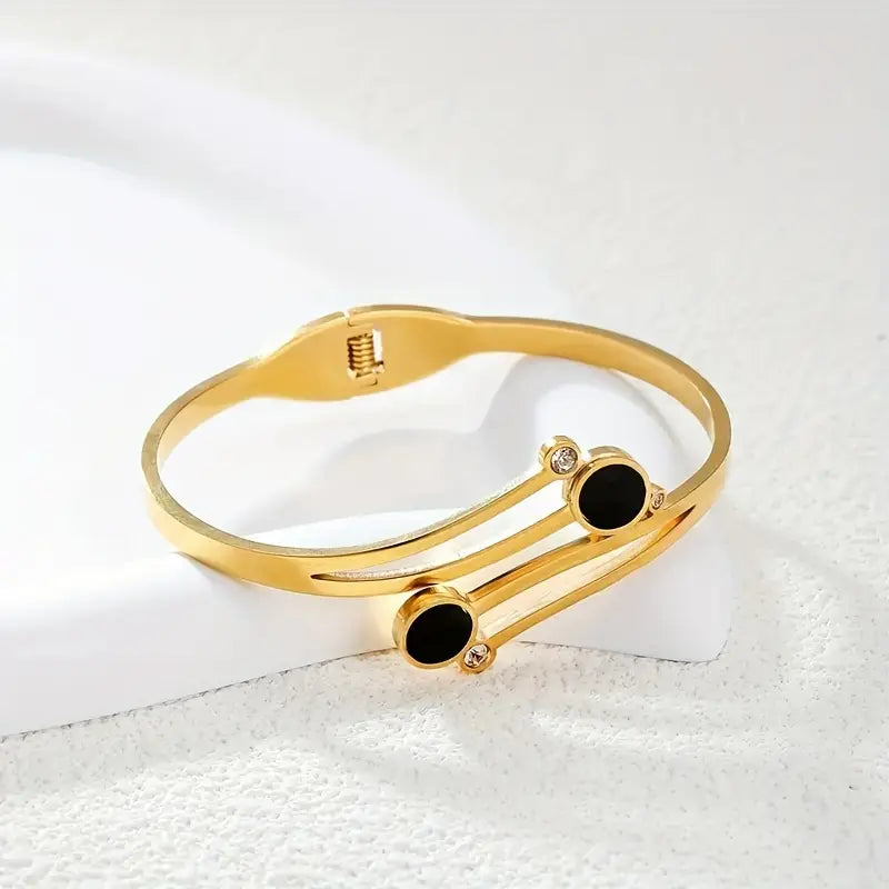Stainless Steel Spring Open Bracelet - Classic Black, Durable & Tarnish-Resistant