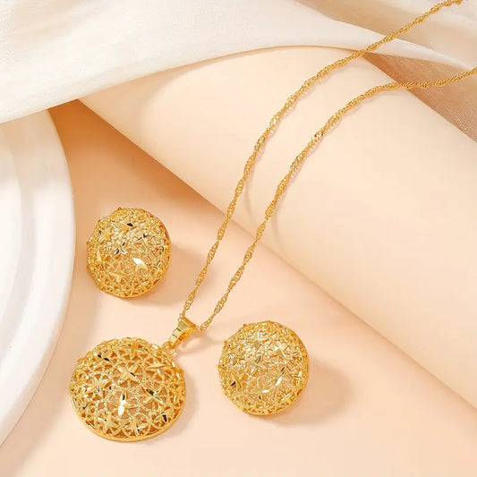 Middle Eastern Dubai Chic Hollow-Out Sparkling Star Women's Jewelry Set