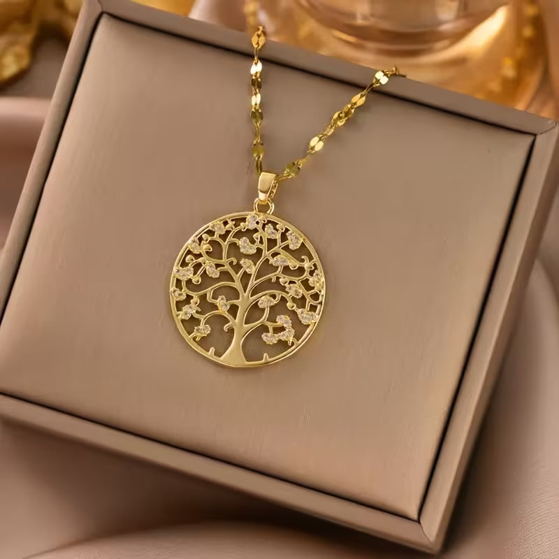 A Luxurious Rhinestone Tree of Life Pendant Necklace with Elegant Charm for Women
