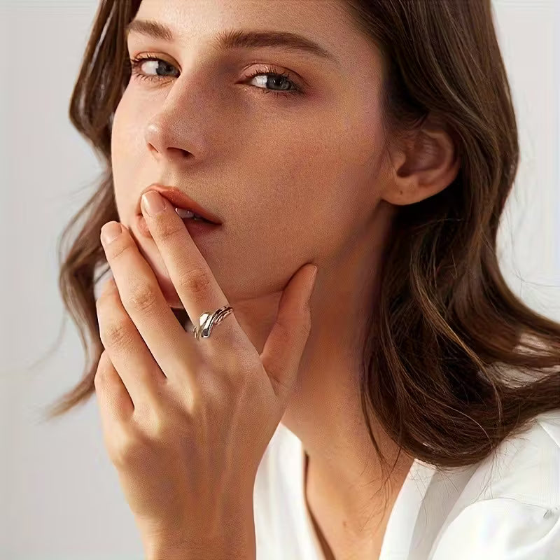 A Stylish And Minimalist Two-Tone Wrap Ring with an Adjustable Opening