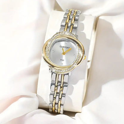 Women's Quartz Watch with Rhinestone Accents - Chic Zinc Alloy Bracelet Design