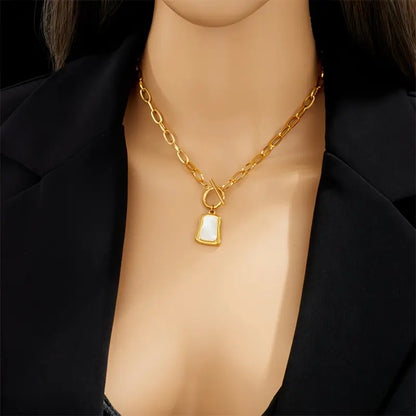 French Style Minimalist Golden-Tone Stainless Steel Square Imitation