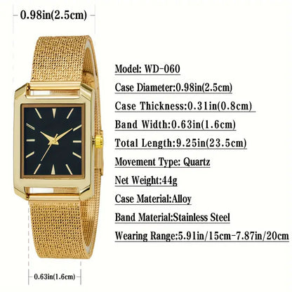Elegant Women's Quartz Watch with Stainless Steel Band - Fashionable Square Dial