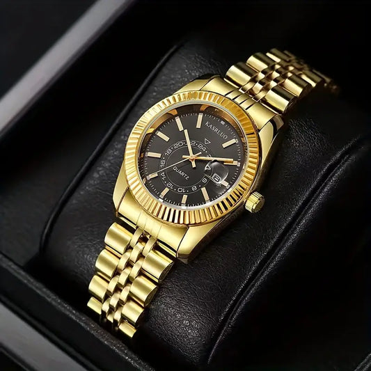 Elegant Women's Golden-Tone Stainless Steel Quartz Watch with Date Display