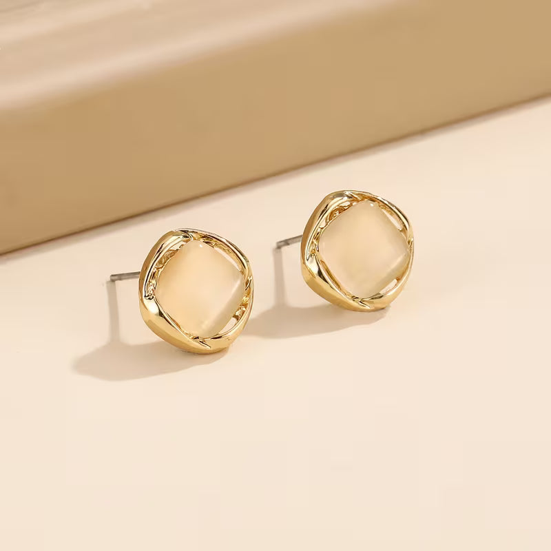 Rotating Round-Corner Square Cat's Eye Pendant Necklace and Earrings Jewelry Set
