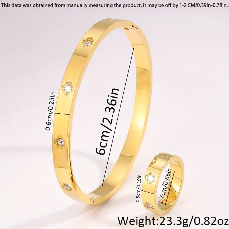 Light Luxury Stainless Steel Bangle Bracelets with Cubic Zirconia Stones