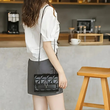 Stylish Black Mini Plaid Crossbody Bag with Adjustable Strap