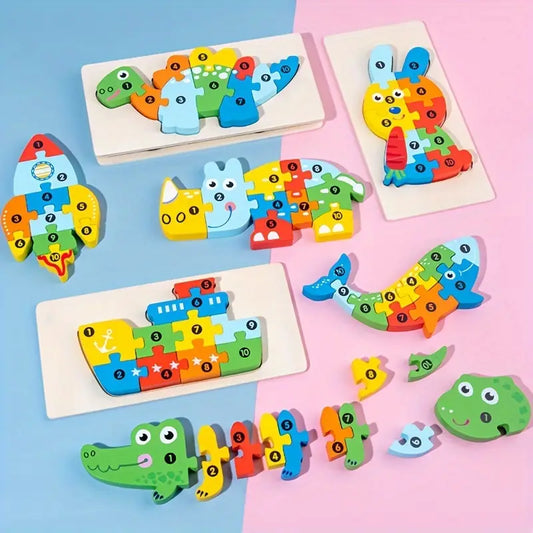 Wooden Puzzle for Kids - Fun Animal and Traffic Themed Interlocking Jigsaw