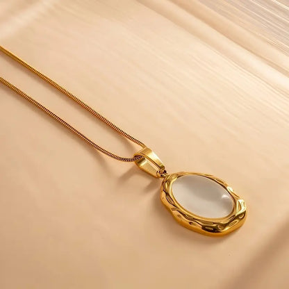 Stainless Steel Oval Pendant Necklace - Durable, Hypoallergenic