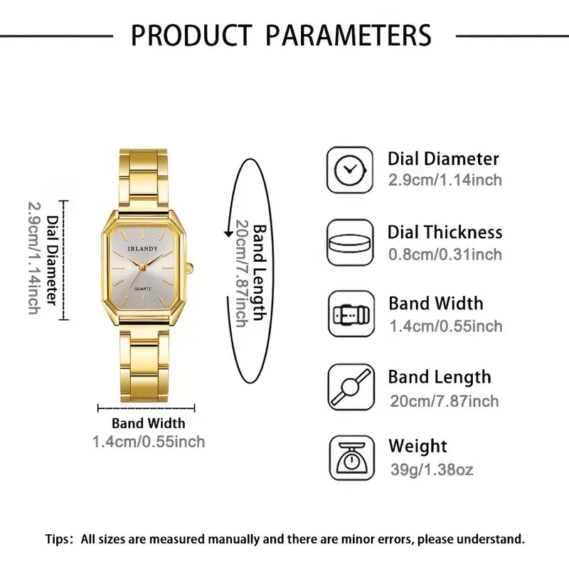 Women's Roman Quartz Watch and Heart Bracelet Set - Square Case, Analog Display