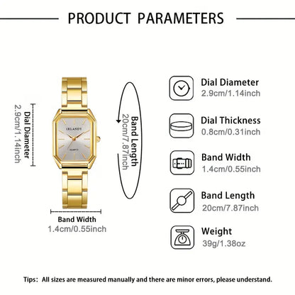 Women's Roman Quartz Watch and Heart Bracelet Set - Square Case, Analog Display