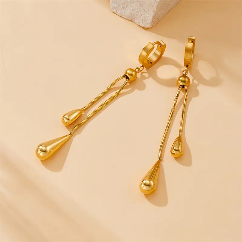 Golden-Tone Stainless Steel Pendant Necklace and Earring Set