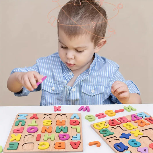 Puzzle Wooden Puzzle Set, Alphabet Puzzle, Number Puzzle, Shape ABC Puzzle