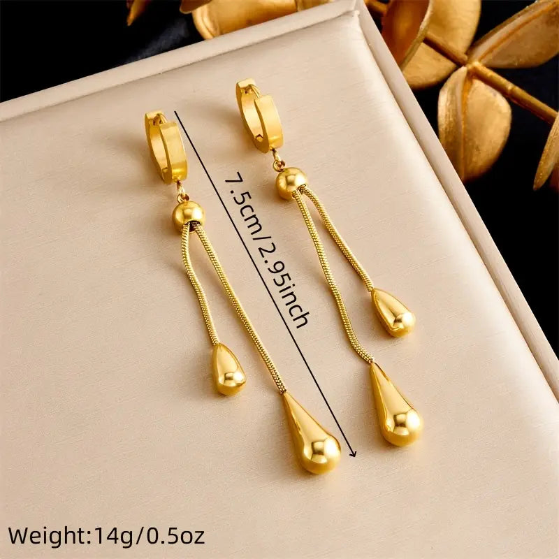 Golden-Tone Stainless Steel Pendant Necklace and Earring Set