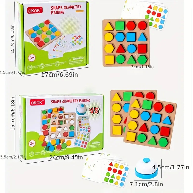 Wooden Dual-Player Battle Game - Geometric Shape Matching & Building Blocks
