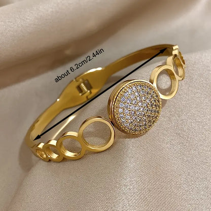 Open Cuff Bangles with Rhinestones Inlaid Charm Hollow Round Bracelet Simple Charm