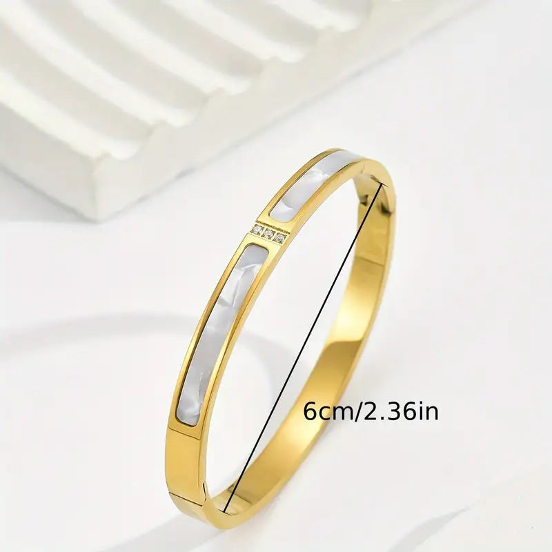 Golden Plated Stainless Steel Bangle with Rhinestones and Gemstones