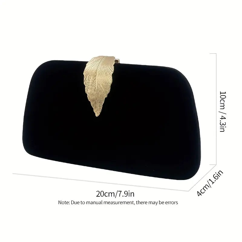 Evening Clutch Purse with Golden Leaf Design - Synthetic Leather Handbag