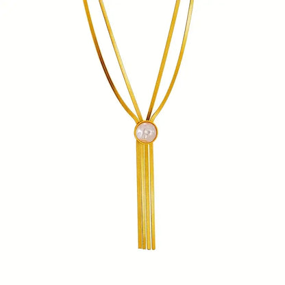 Stainless Steel Multi-Layer Necklace with Four-Tail Design & Imitation Pearl Pendant