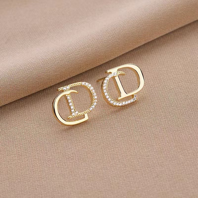 CD Letter Stud Earrings with Synthetic Zirconia