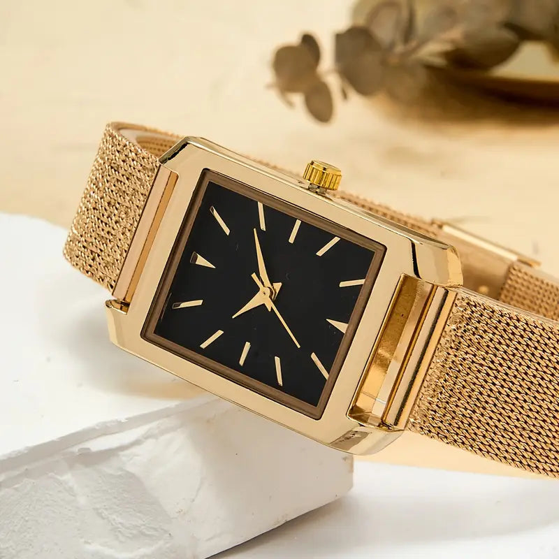 Elegant Women's Quartz Watch with Stainless Steel Band - Fashionable Square Dial
