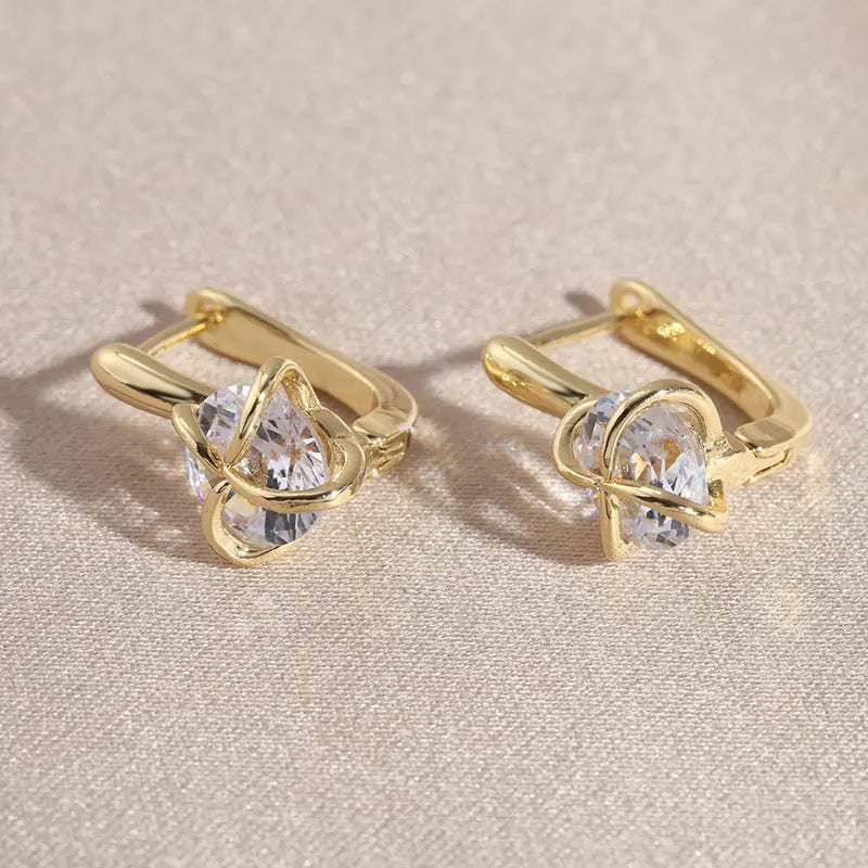Elegant Twisted Knot Design Hoop Earrings with Sparkling Zirconia