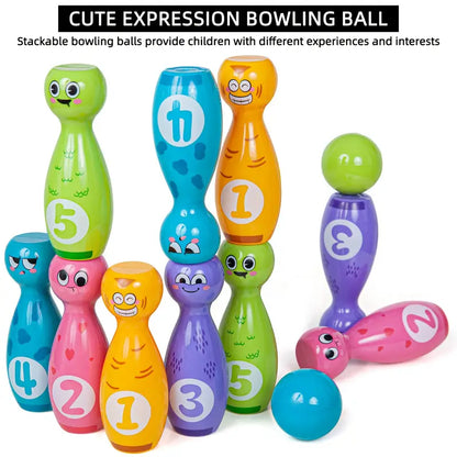 Bowling Toy Set with 2 Balls - Vibrant Cartoon Fun Expressions