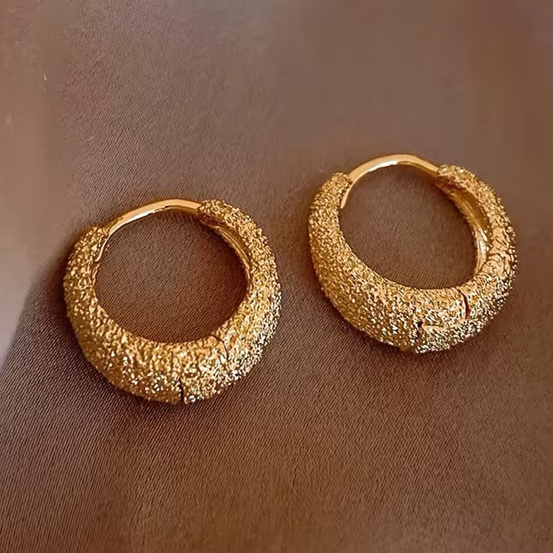 A Pair of Minimalist And Stylish Round Earrings in Matte Golden